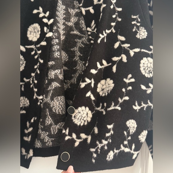 Ann Taylor Black and White Floral Button-Up Knit Cardigan - Picture 3 of 5
